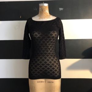 FREE PEOPLE Black Lace Stretch Top M/L